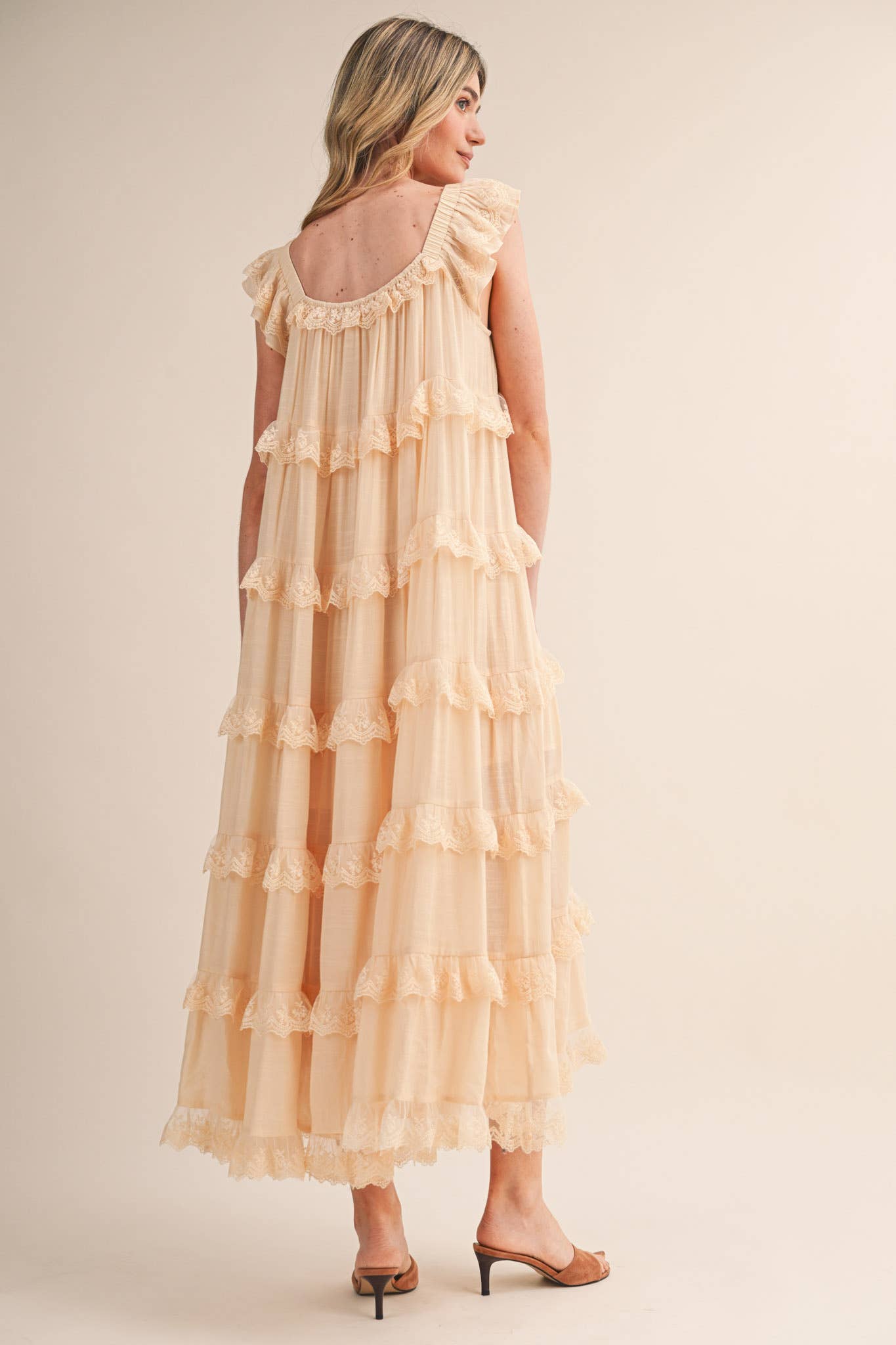 Tiered Lace Trim Maxi Dress