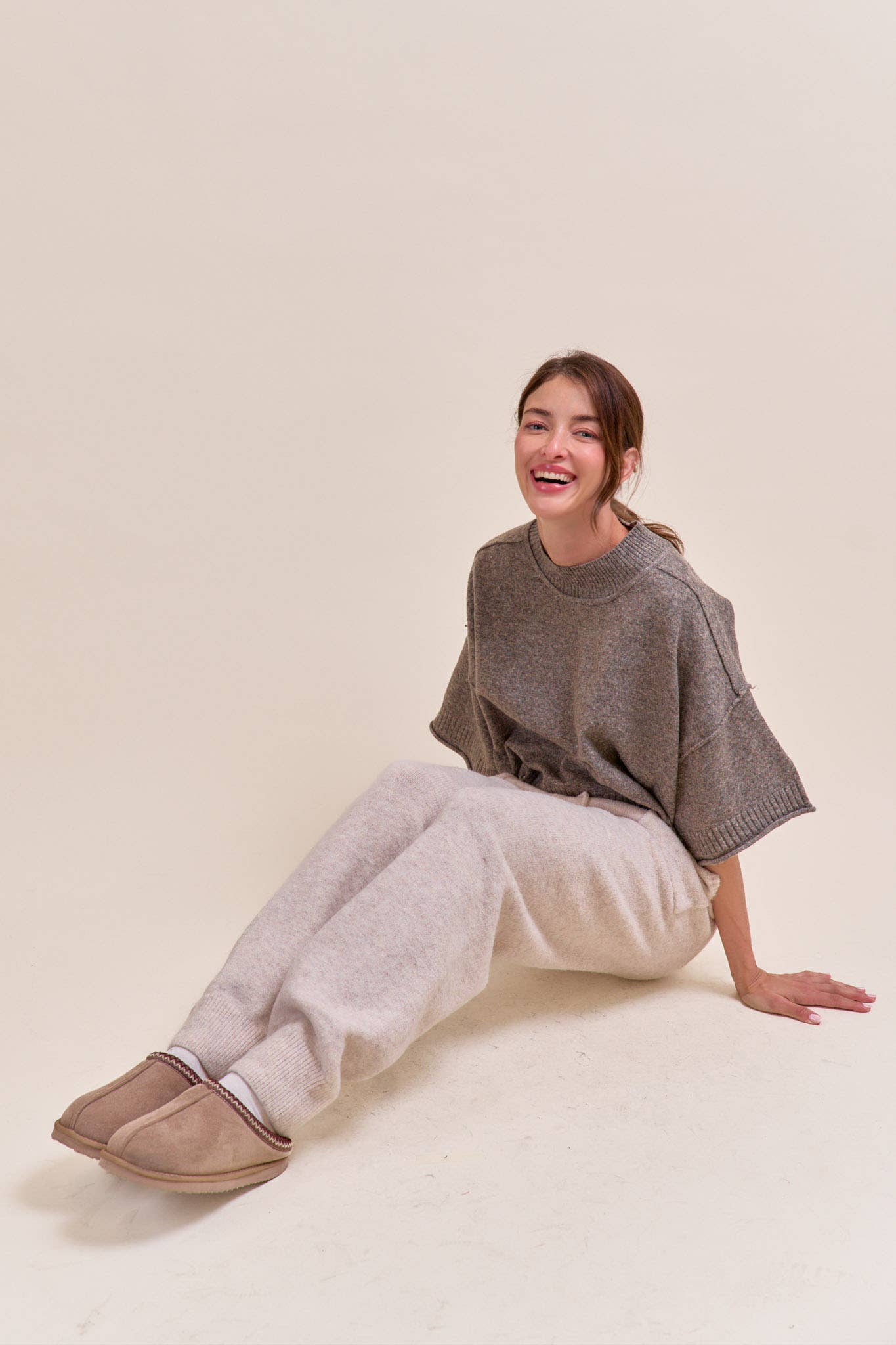 MARLED KNIT MOCK NECK SHORT SLEEVE SWEATER