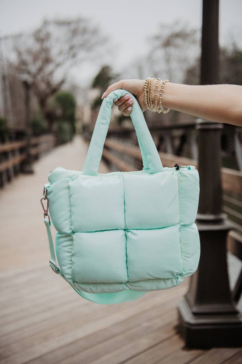 Mint Green Mini Quilted Puffer Tote