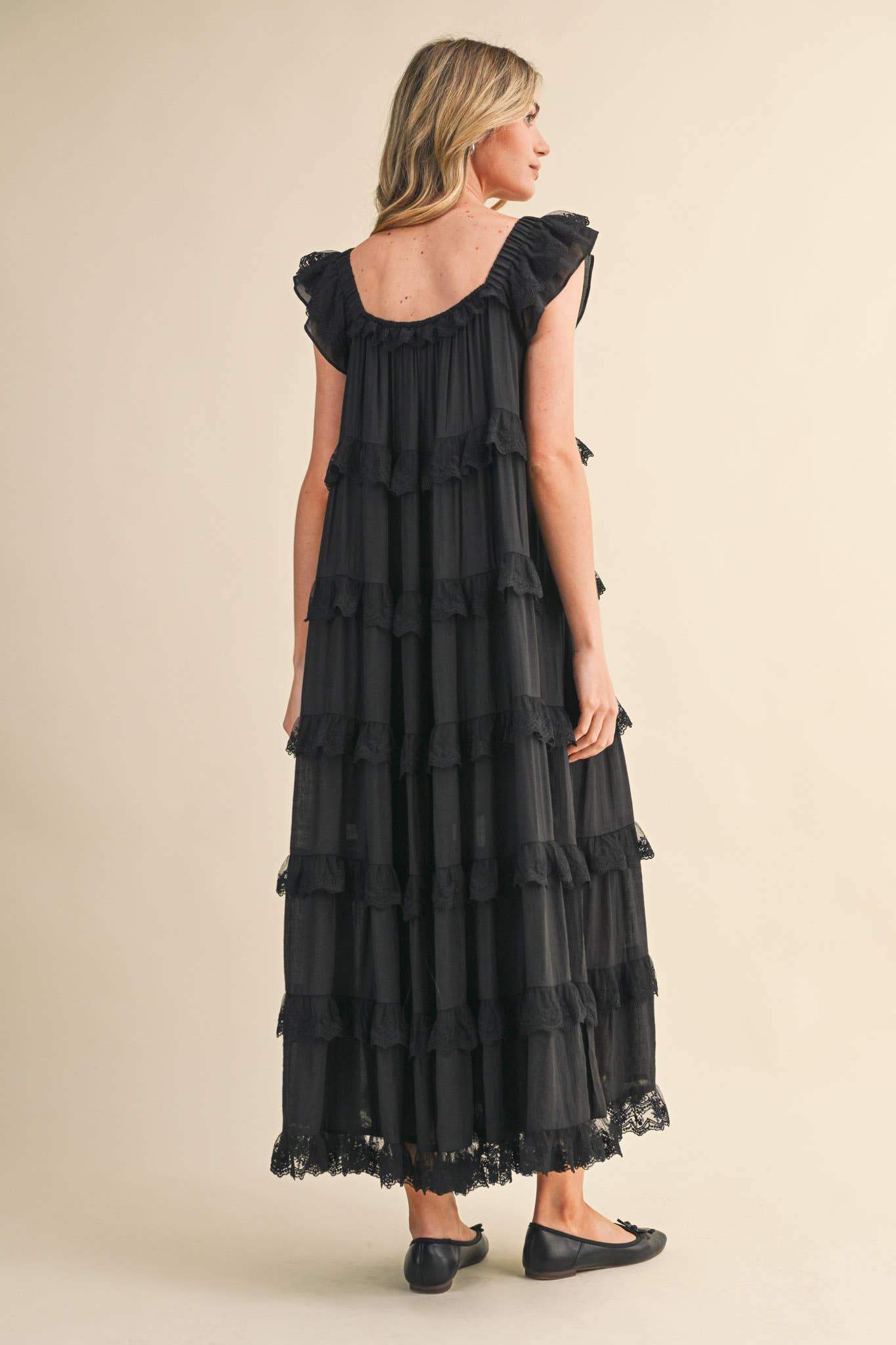 Tiered Lace Trim Maxi Dress