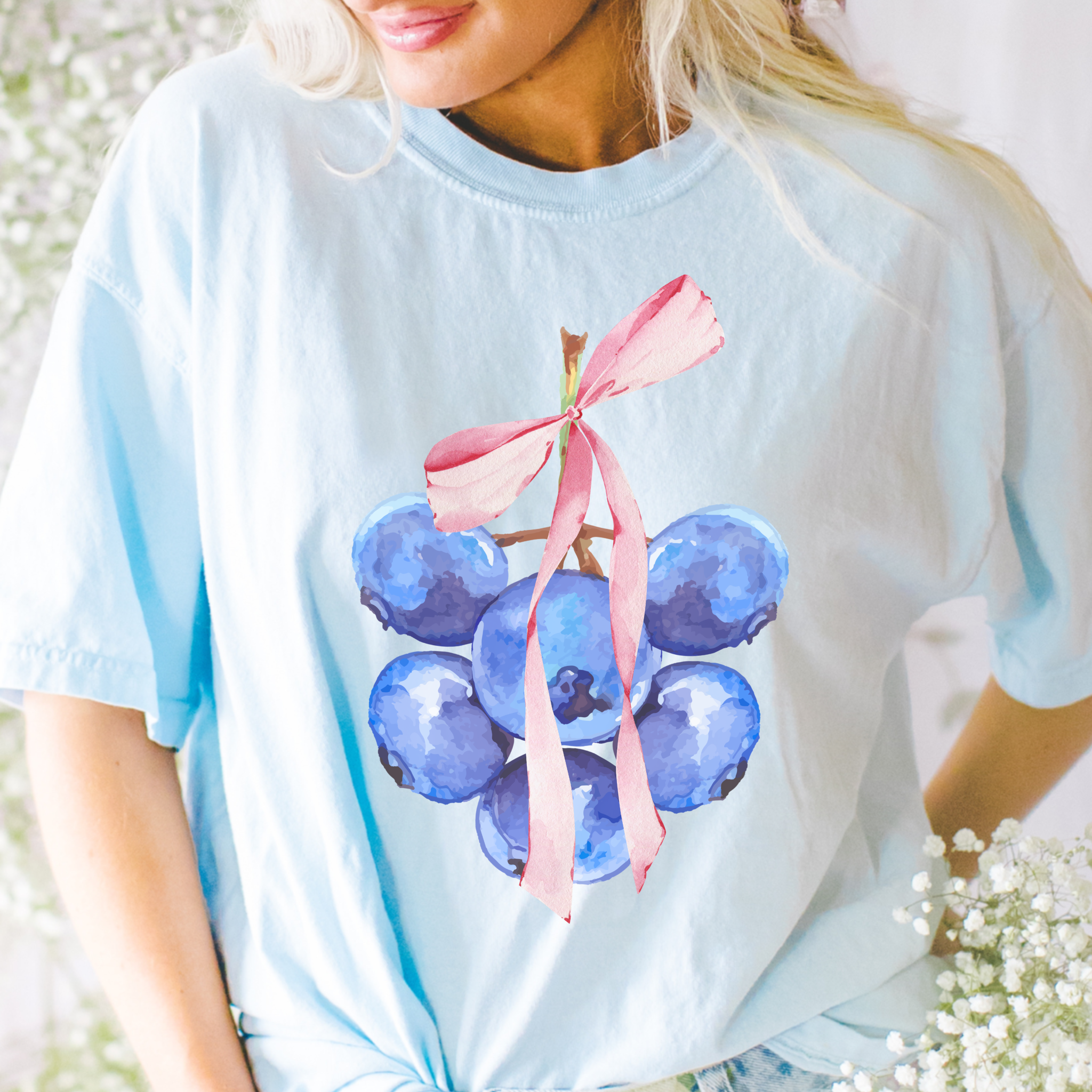 Coquette Blueberries Preppy Comfort Color Graphic Tee