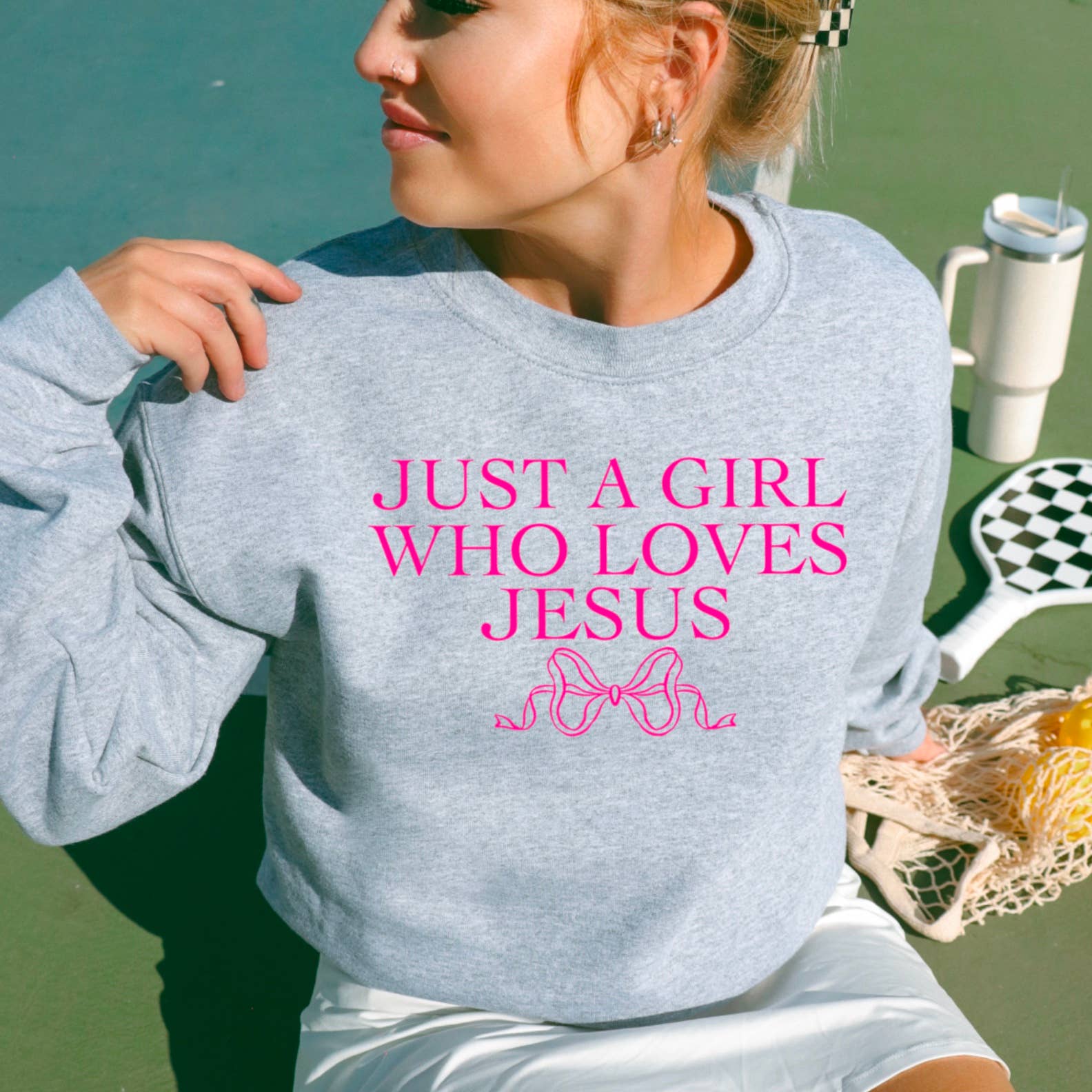 Just A Girl Who Loves Jesus Christian Graphic Sweatshirt 