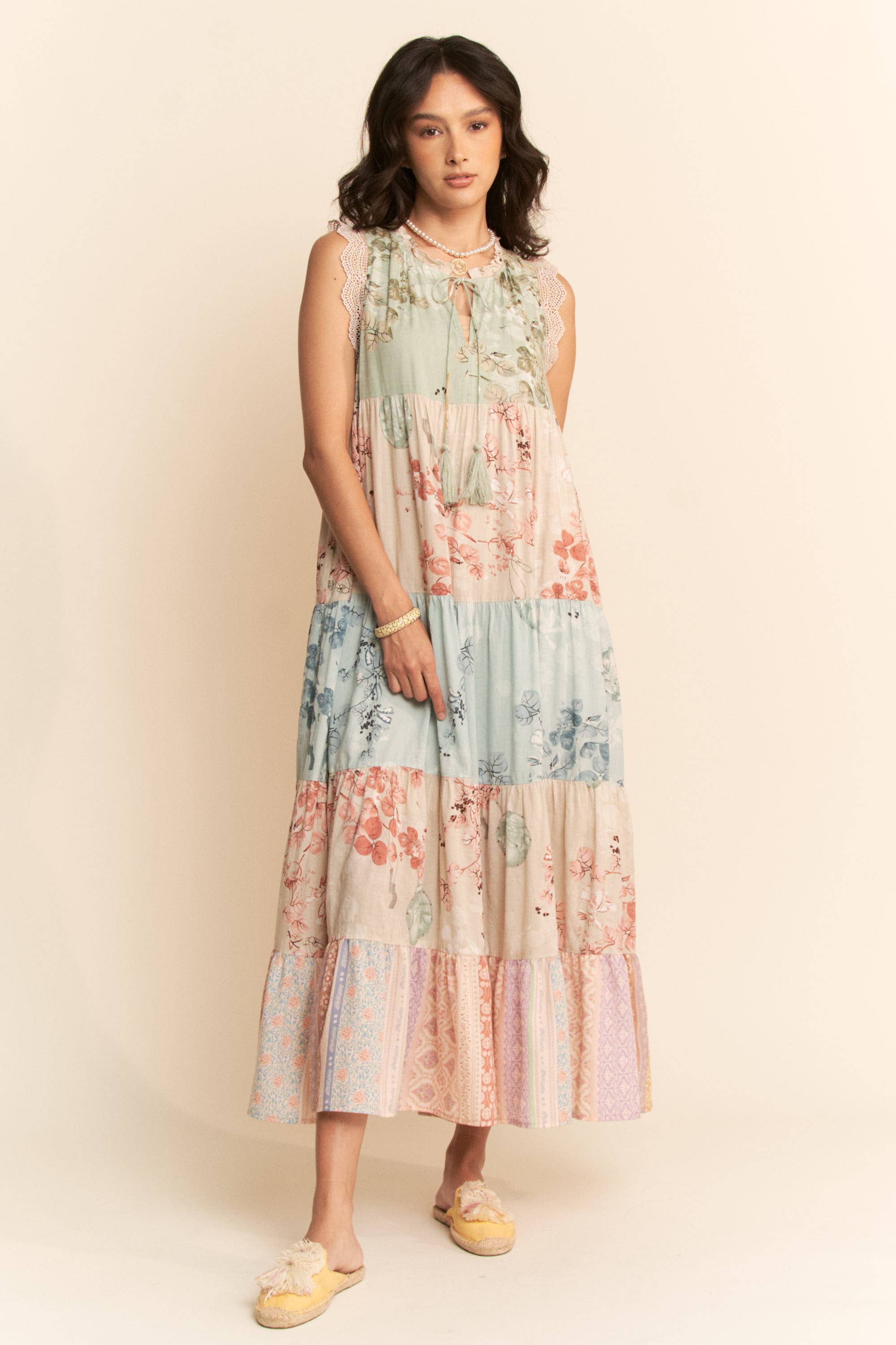 Floral Color Block Maxi Dress
