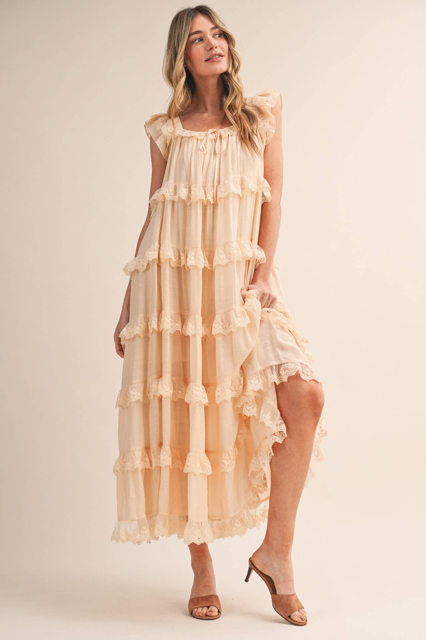 Tiered Lace Trim Maxi Dress