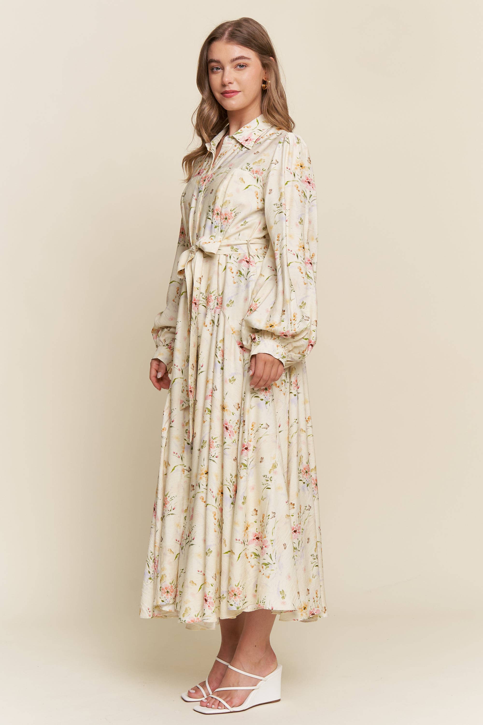 Floral Pattern Maxi Button Down Dress