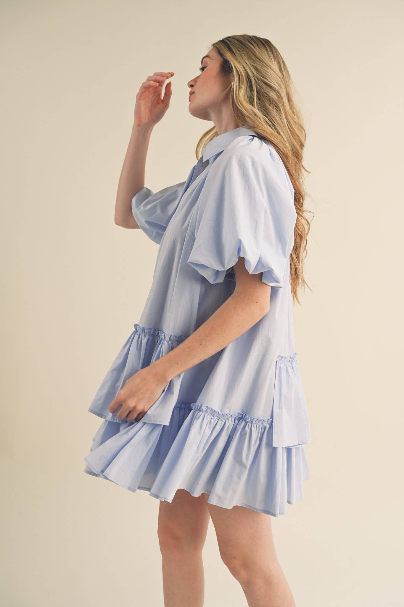 Bubble Sleeve Button Down Babydoll Dress