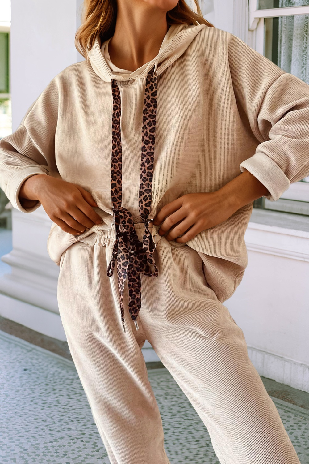 LDC Pullover Hoodie and High Waist Pants Corduroy Suit