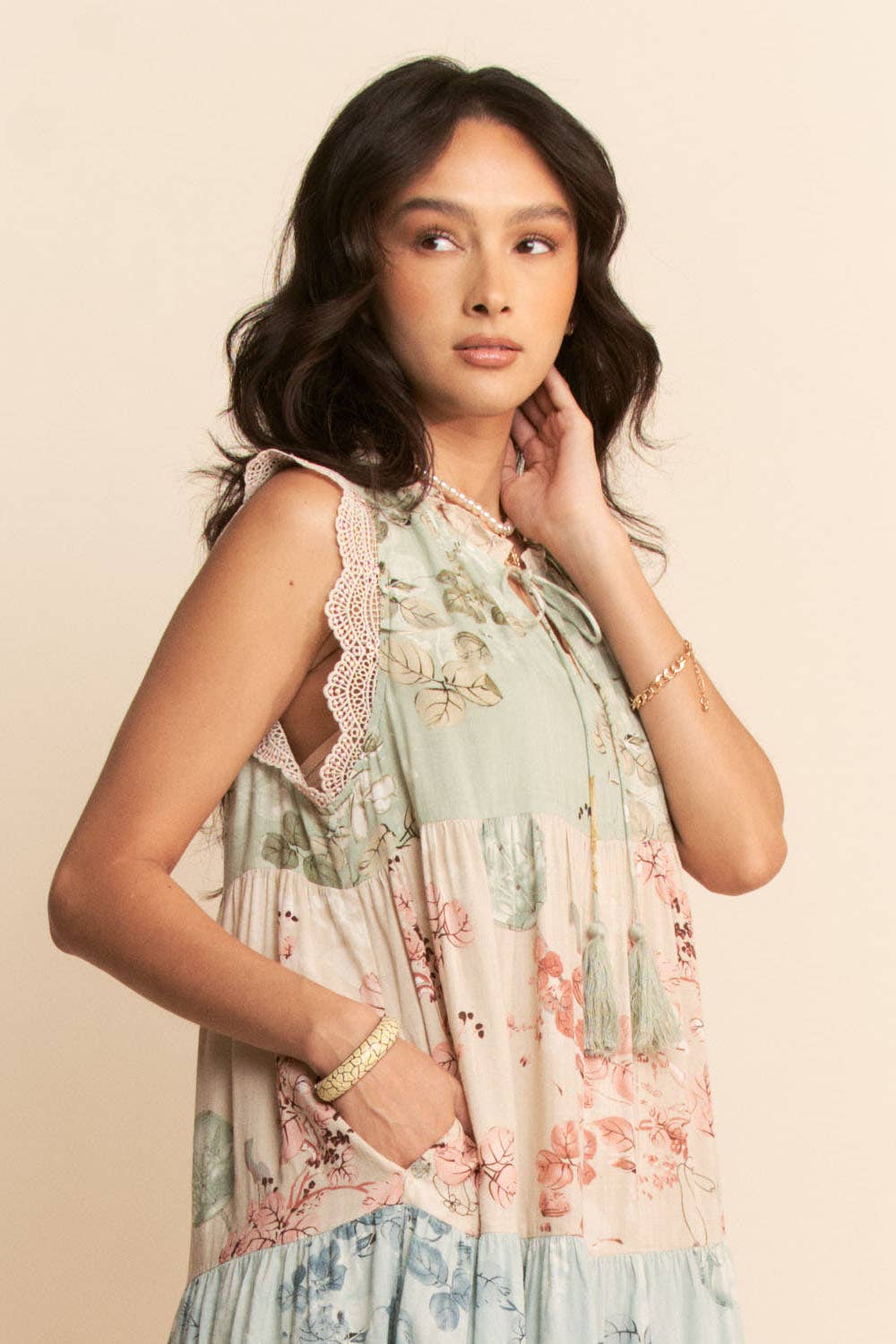 Floral Color Block Maxi Dress