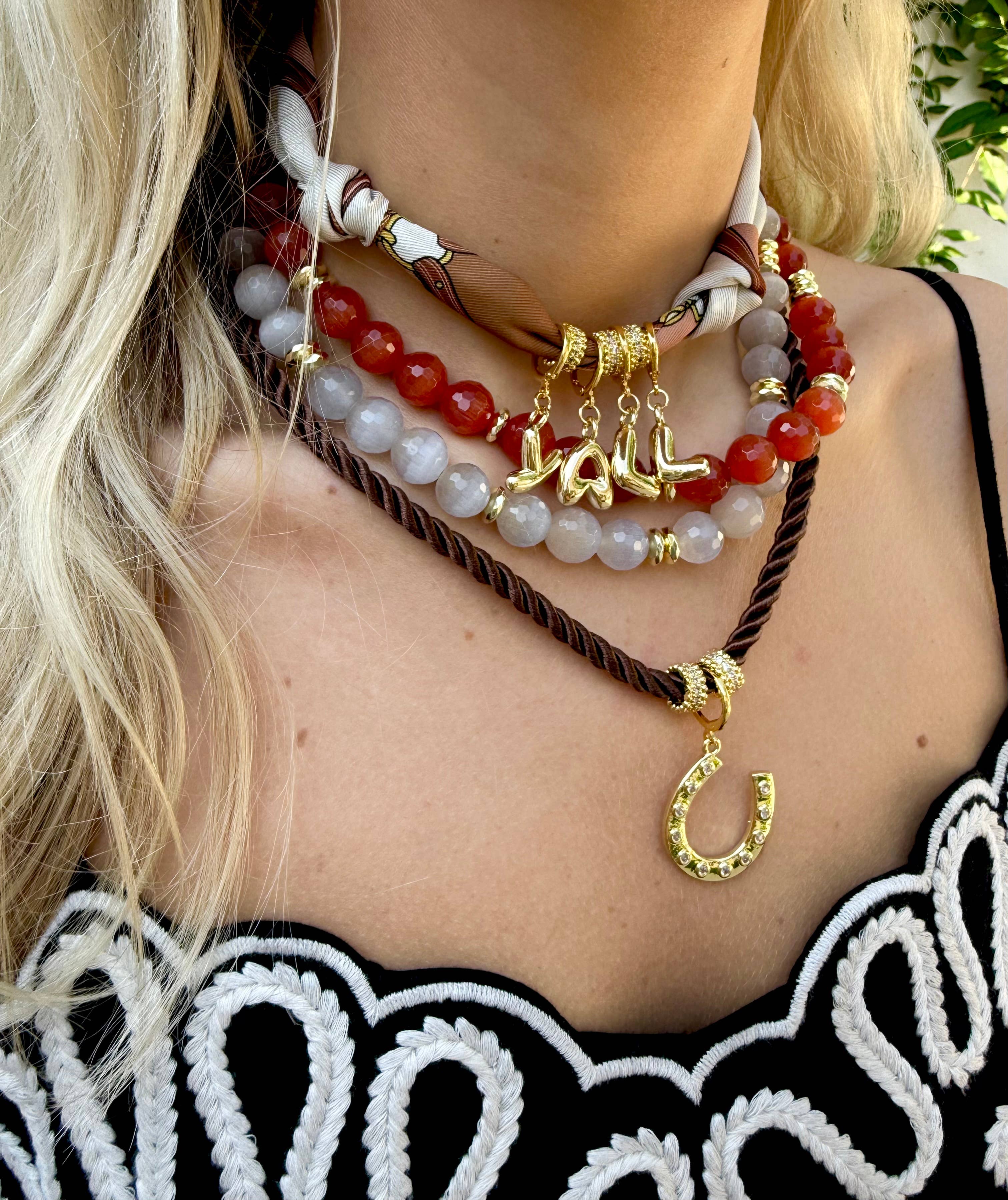 Y'all Bubble Letter Scarf Necklace 