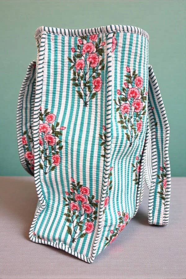 Cottage Garden Blue Striped Tote Bag