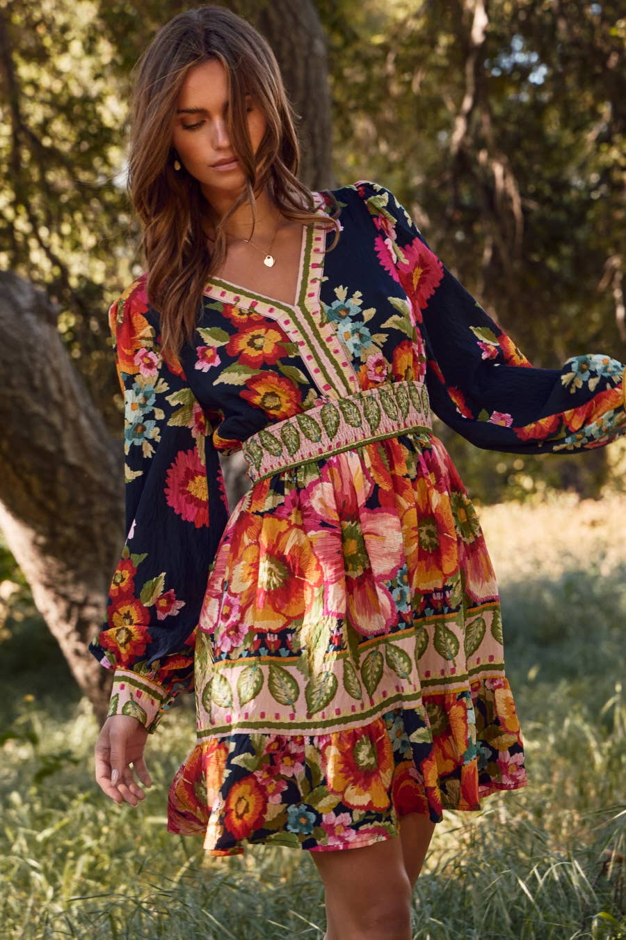 Floral Border Printed Mini Dress by Oddi