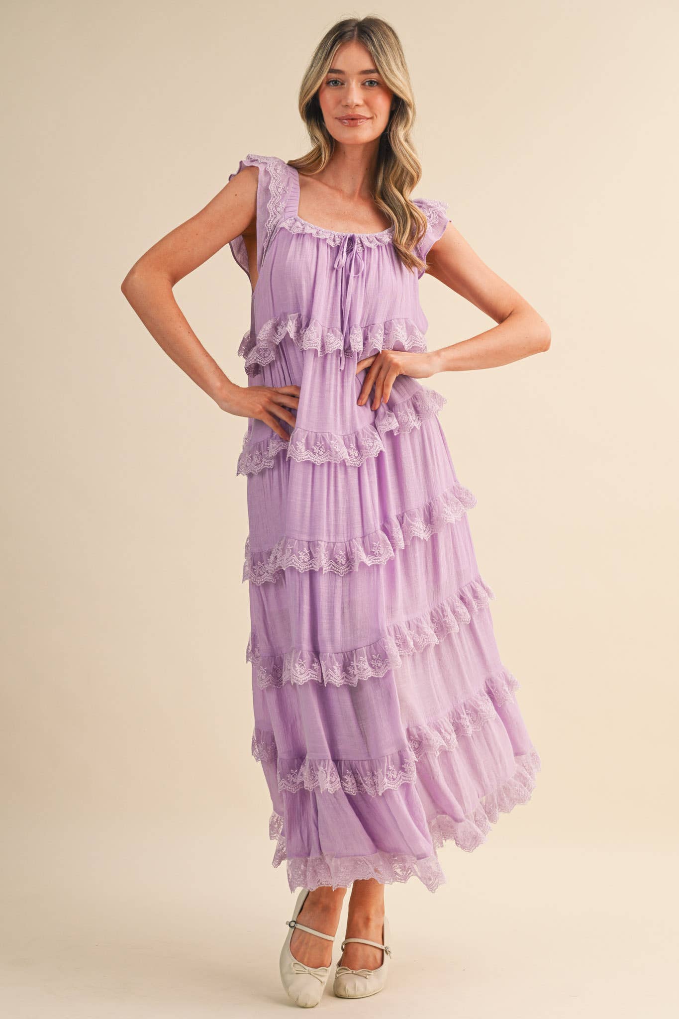 Tiered Lace Trim Maxi Dress