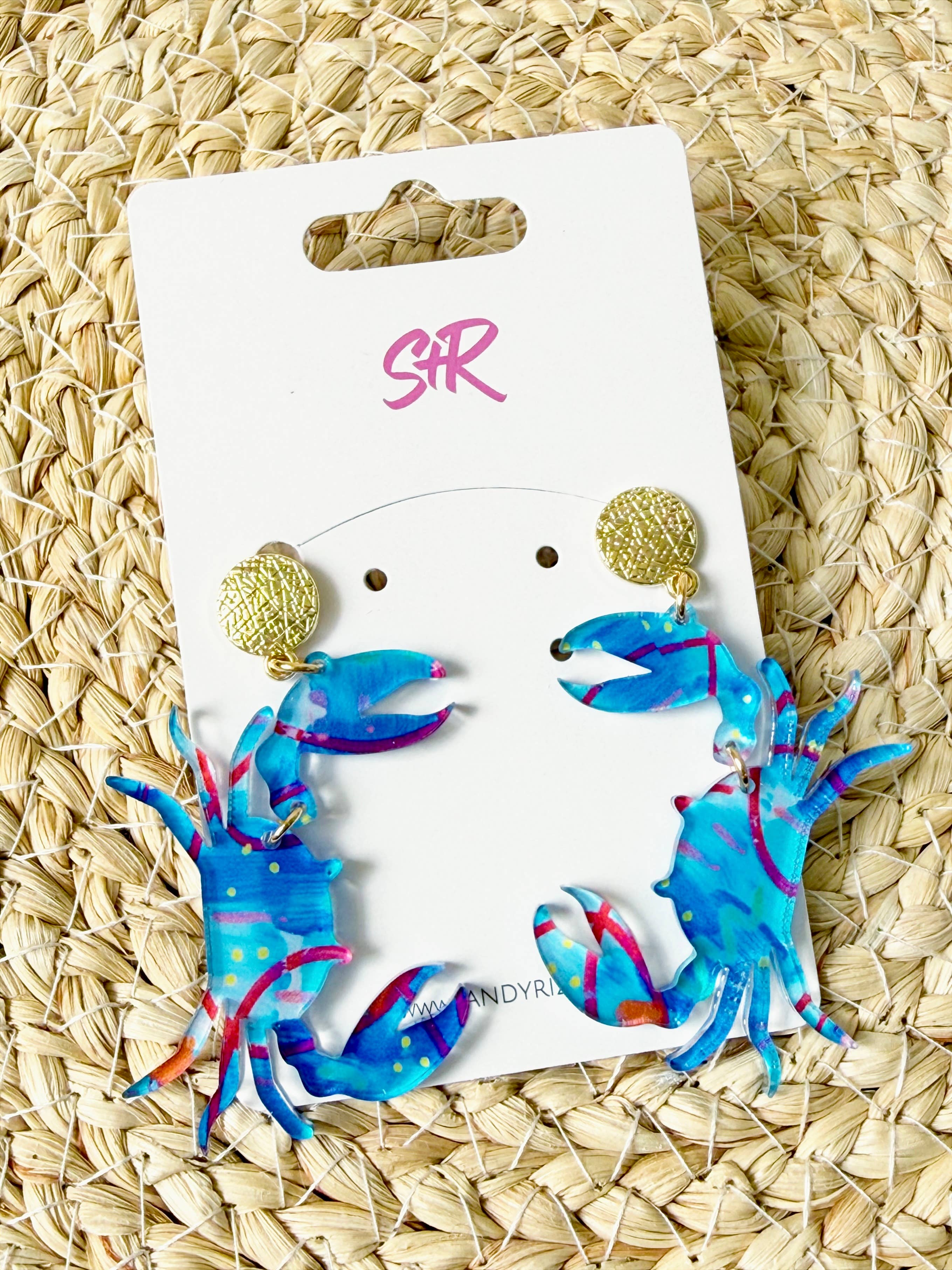Hand-Painted Art Blue Crab Dangle Earring