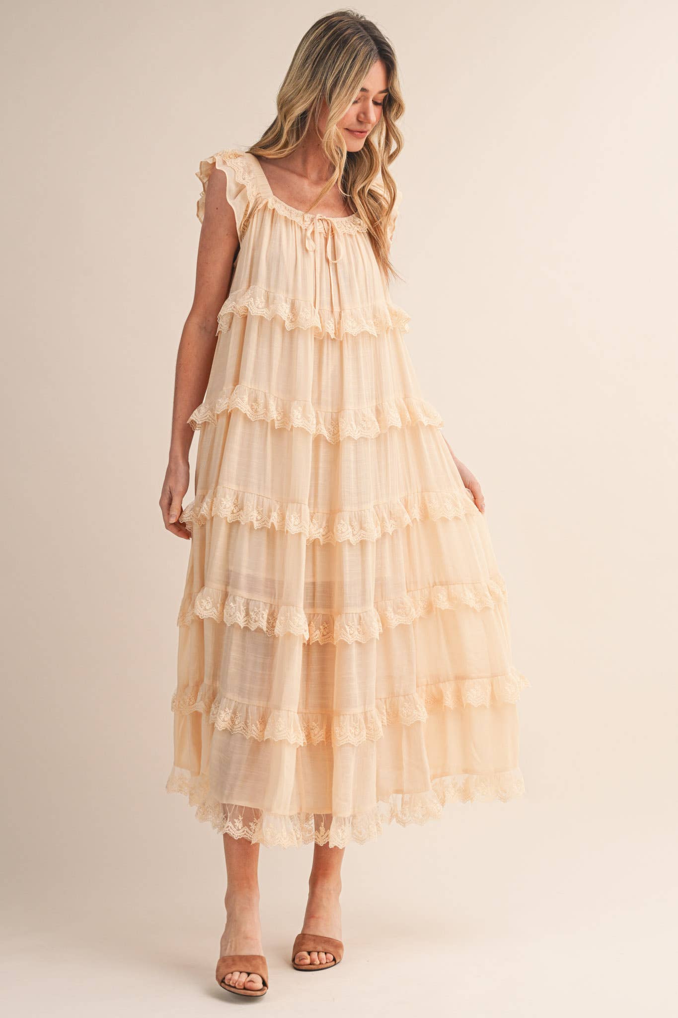 Tiered Lace Trim Maxi Dress