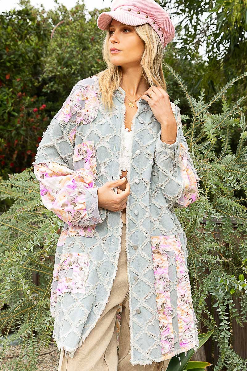 Boho Blues & Blooms Denim Shacket by Pol
