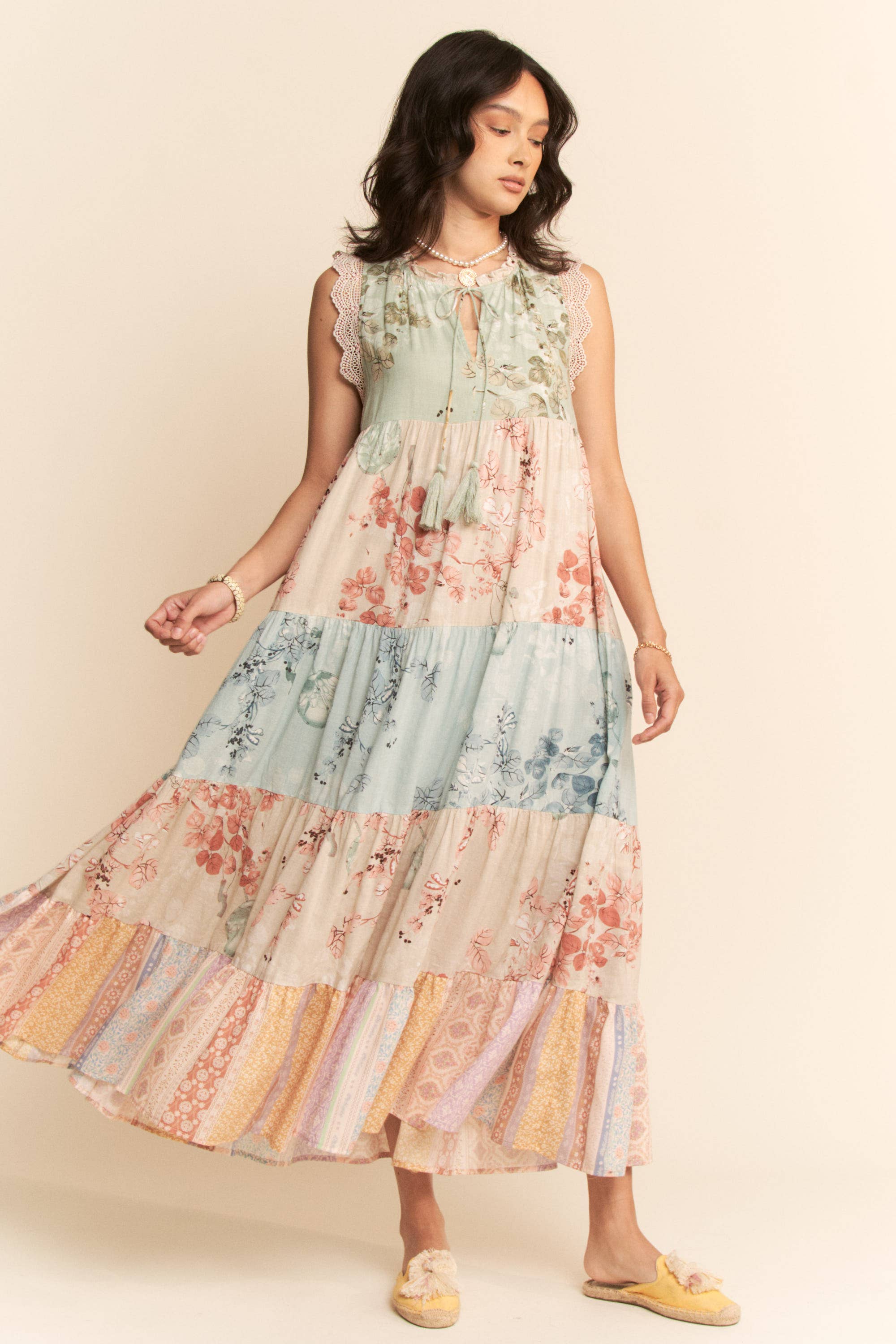 Floral Color Block Maxi Dress