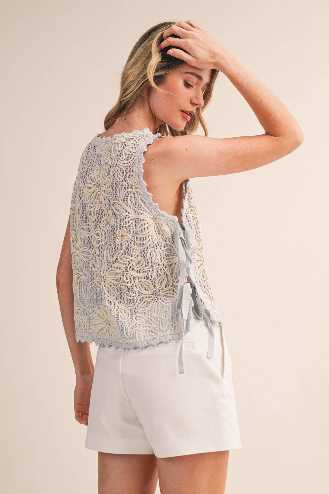 FLORAL CROCHET TANK WITH SIDE TYING DETAIL