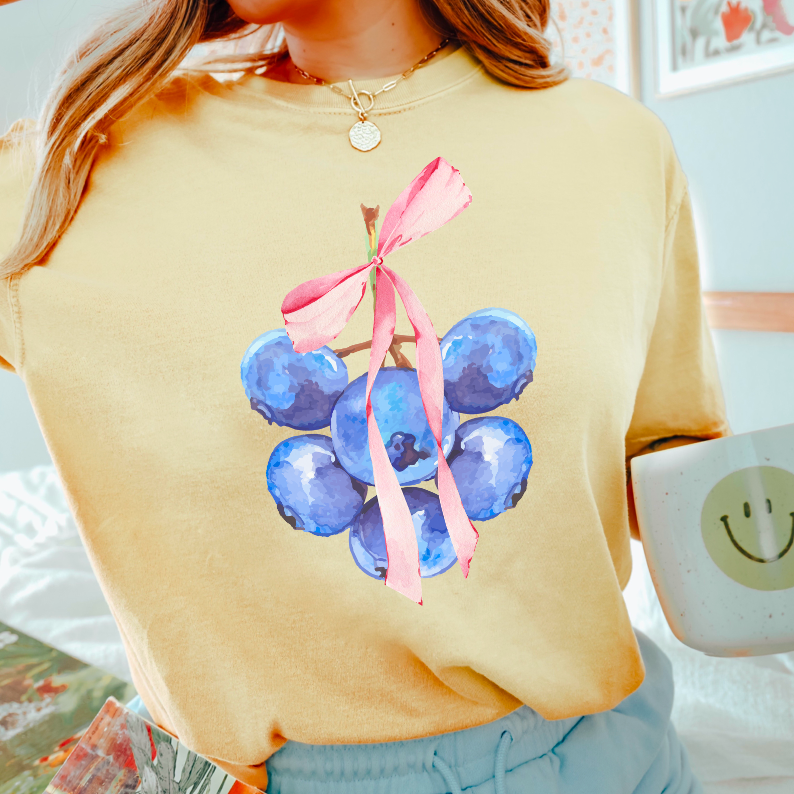 Coquette Blueberries Preppy Comfort Color Graphic Tee