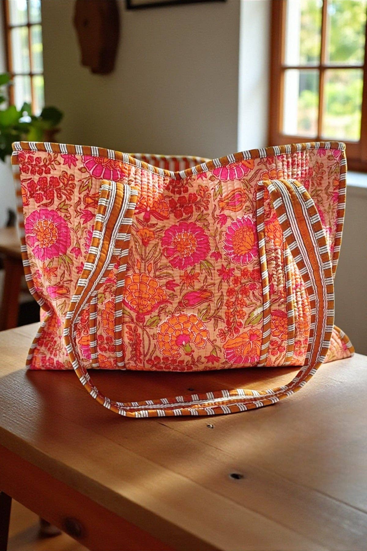 Rue Orange Floral Patterned Tote Bag