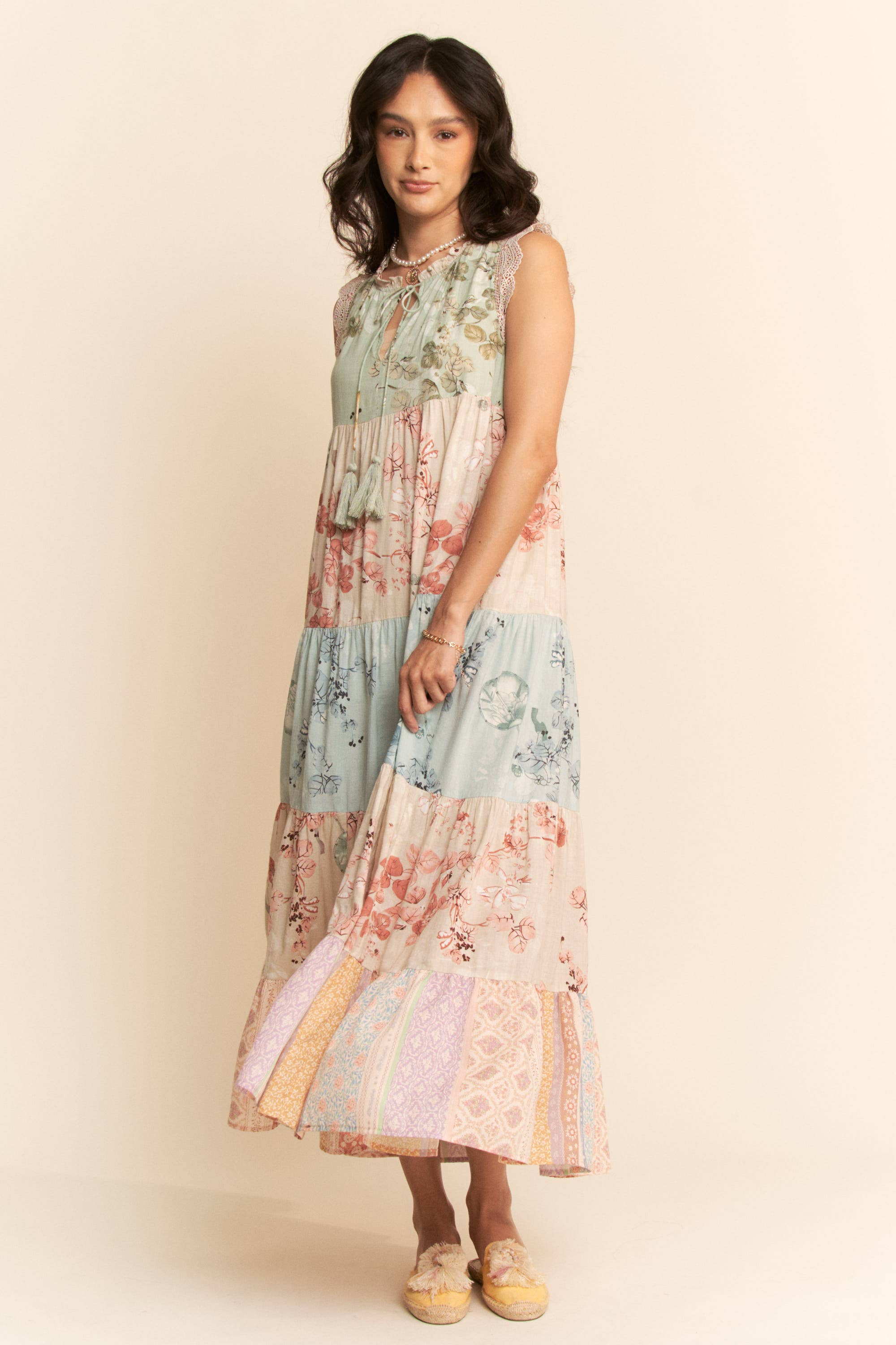 Floral Color Block Maxi Dress