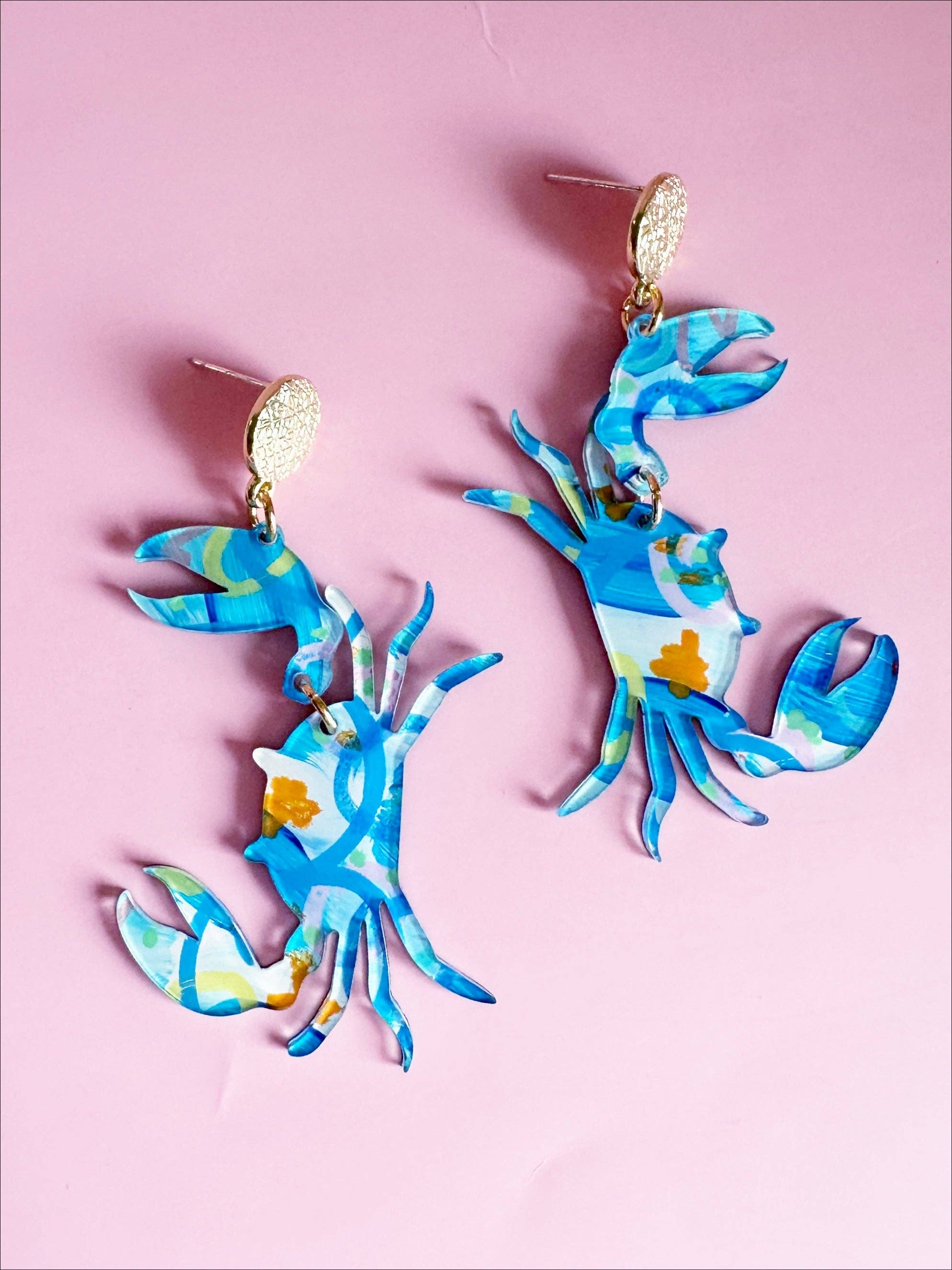 Hand-Painted Art Blue Crab Dangle Earring