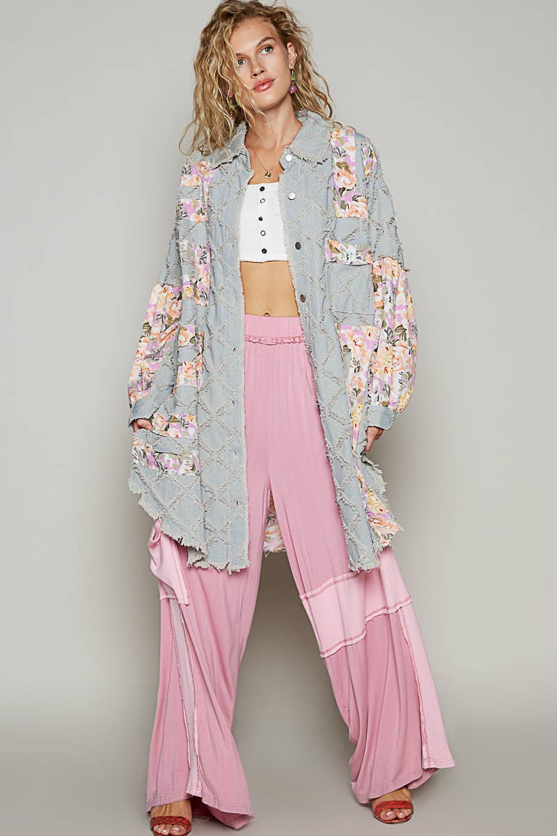 Boho Blues & Blooms Denim Shacket by Pol