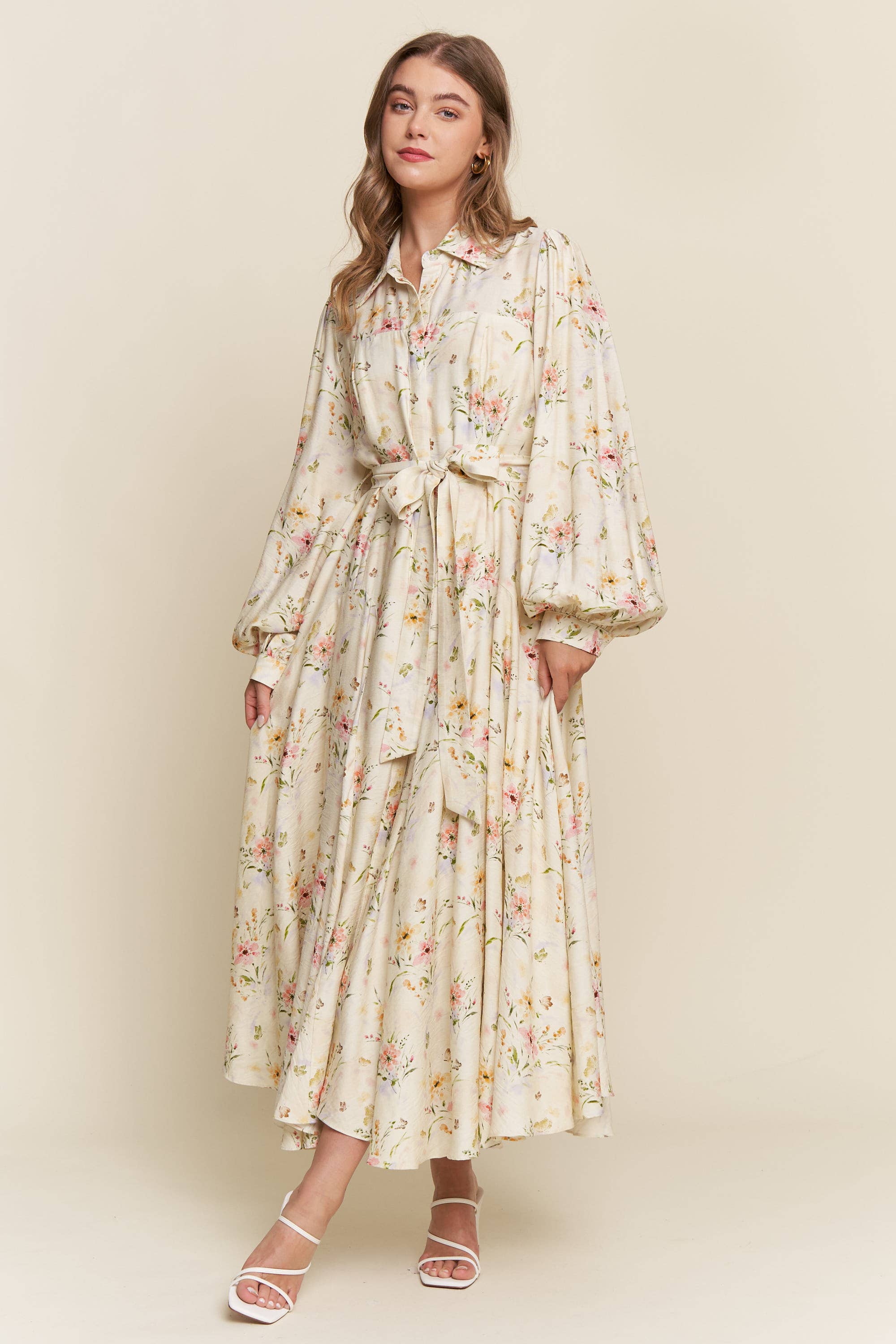 Floral Pattern Maxi Button Down Dress