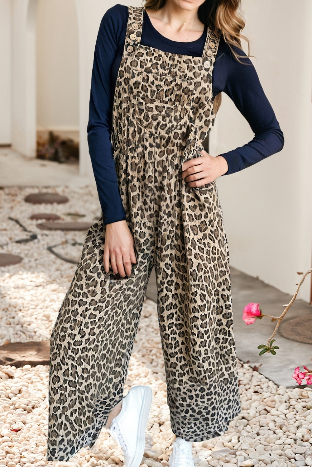 LDC Leopard Bib Wide Leg Jumpsuit