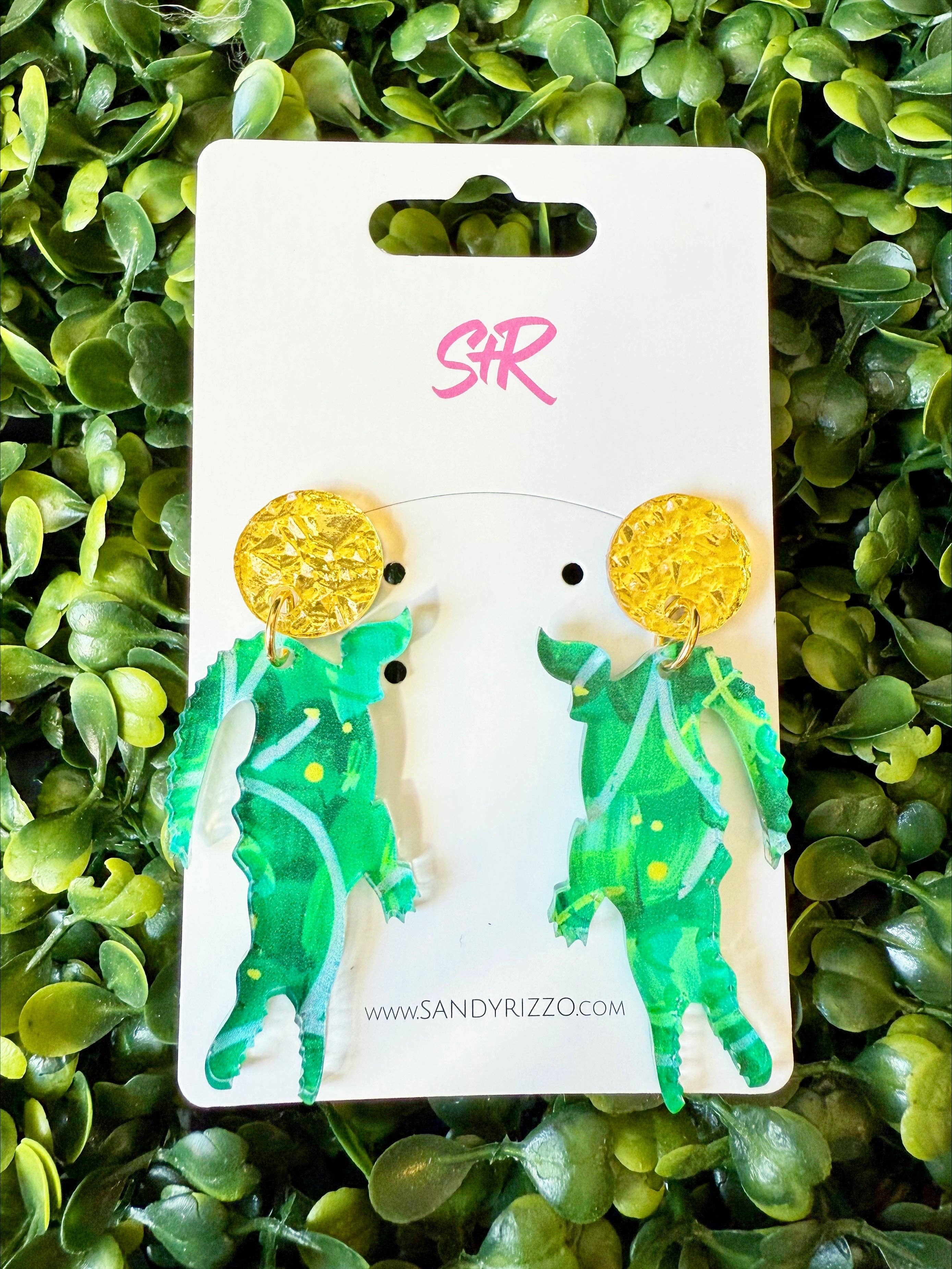 Green Art Acrylic Gator Dangle Earring