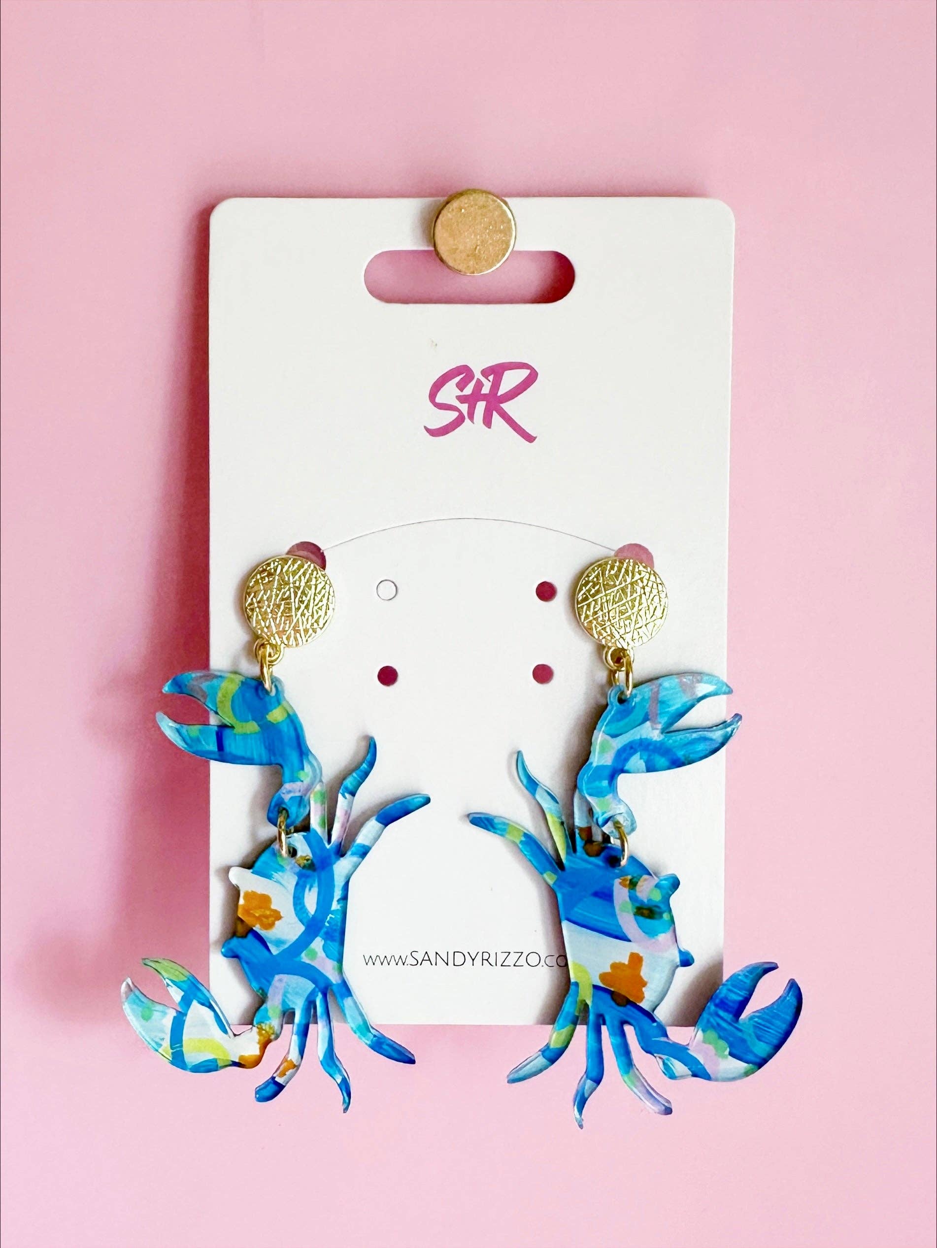 Hand-Painted Art Blue Crab Dangle Earring