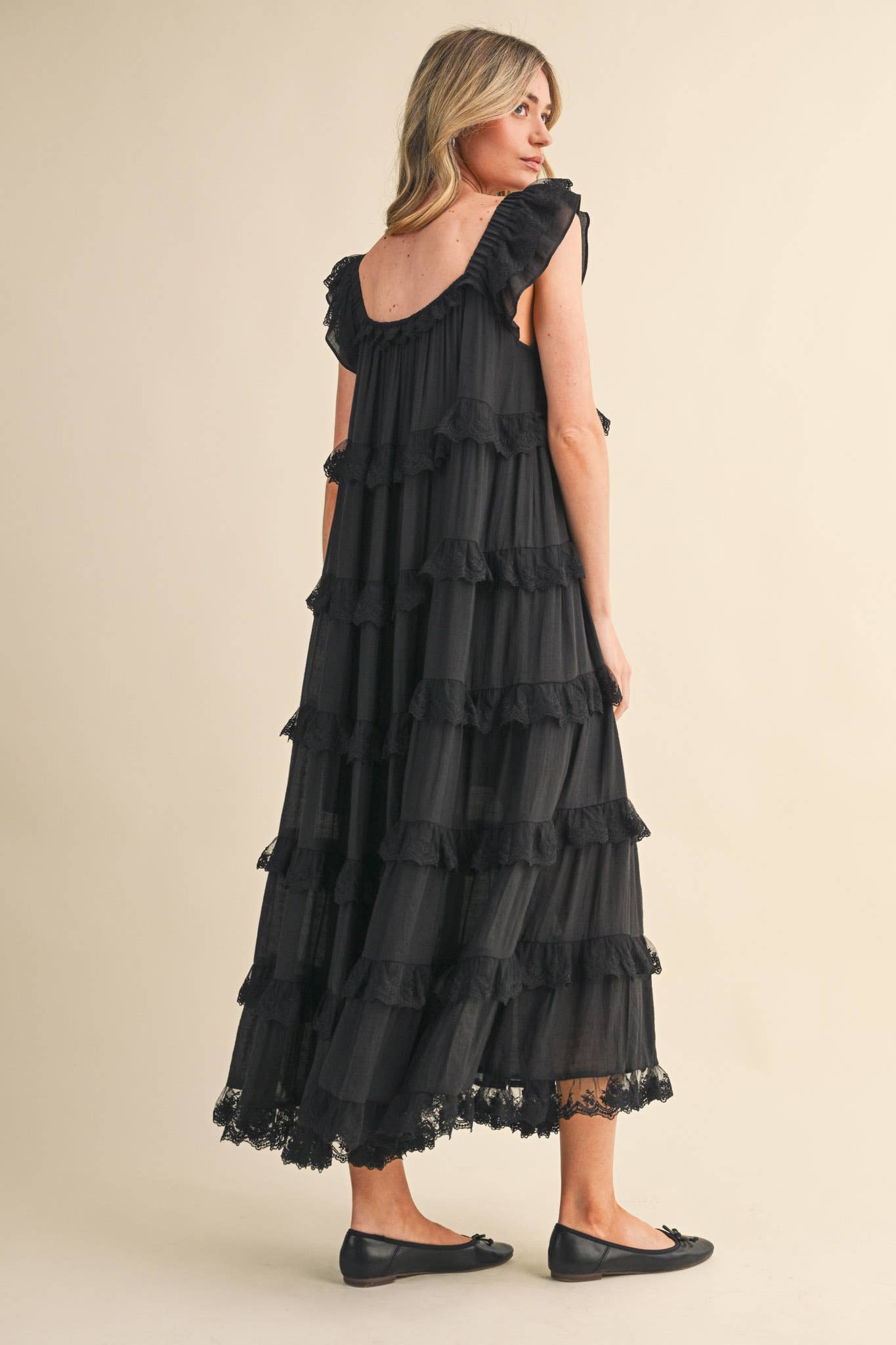 Tiered Lace Trim Maxi Dress