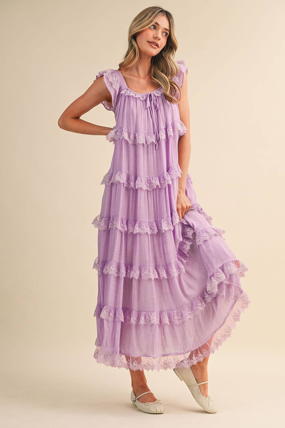 Tiered Lace Trim Maxi Dress