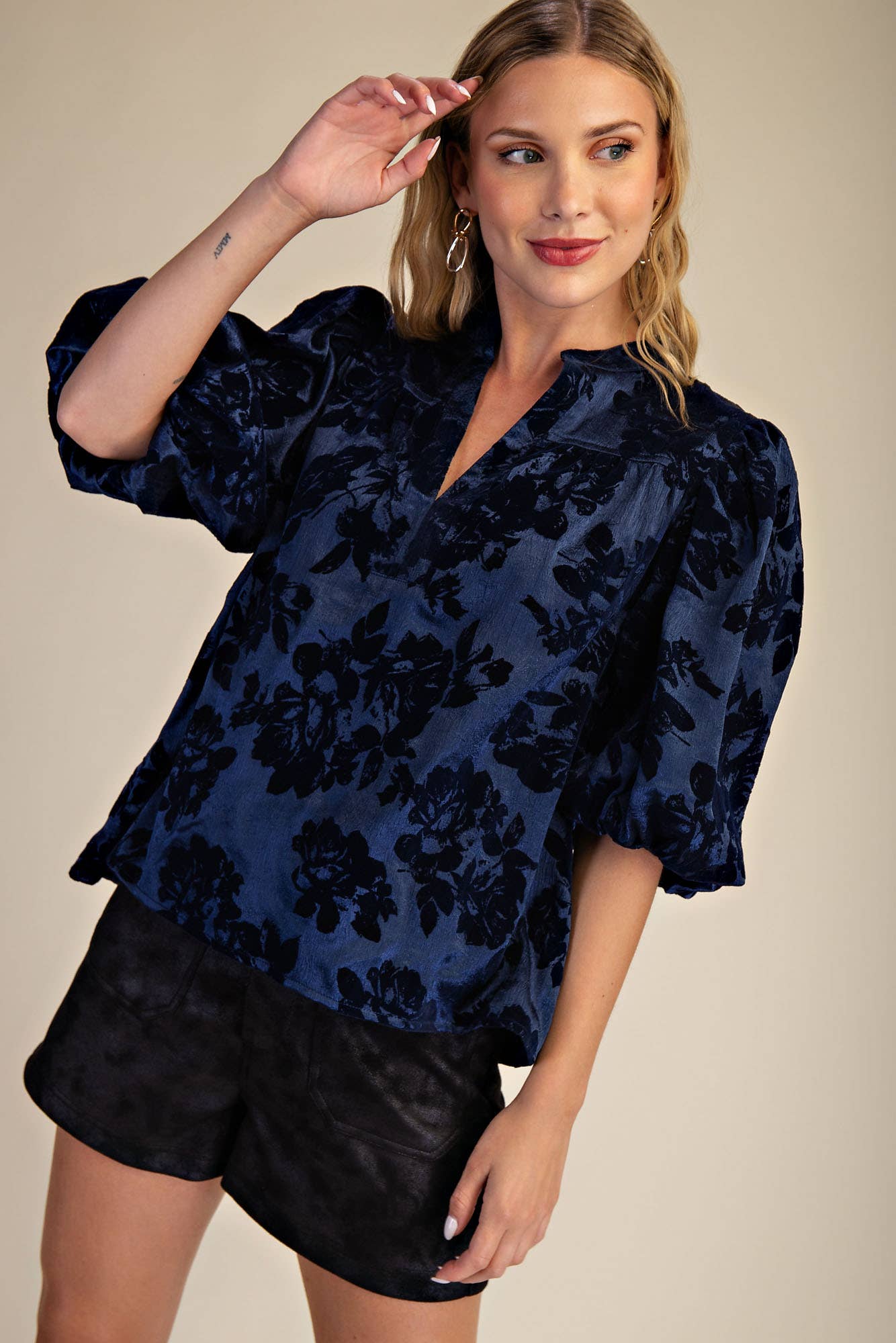 High Round Neck Puff Sleeve Top