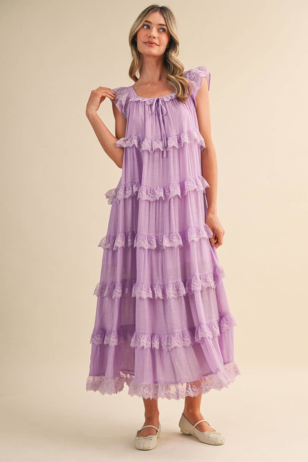 Tiered Lace Trim Maxi Dress