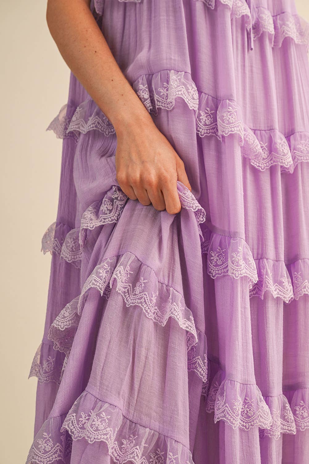 Tiered Lace Trim Maxi Dress