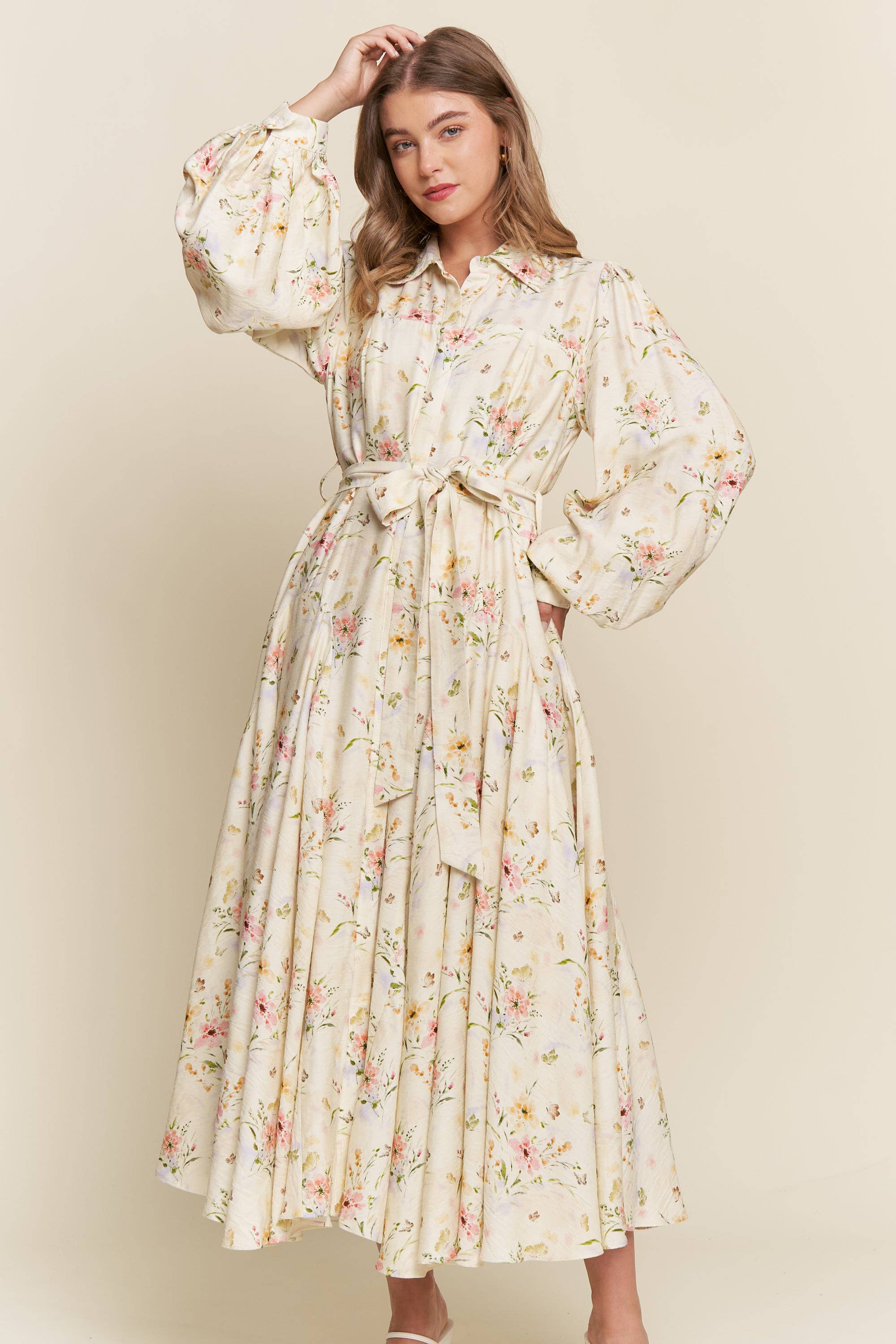 Floral Pattern Maxi Button Down Dress