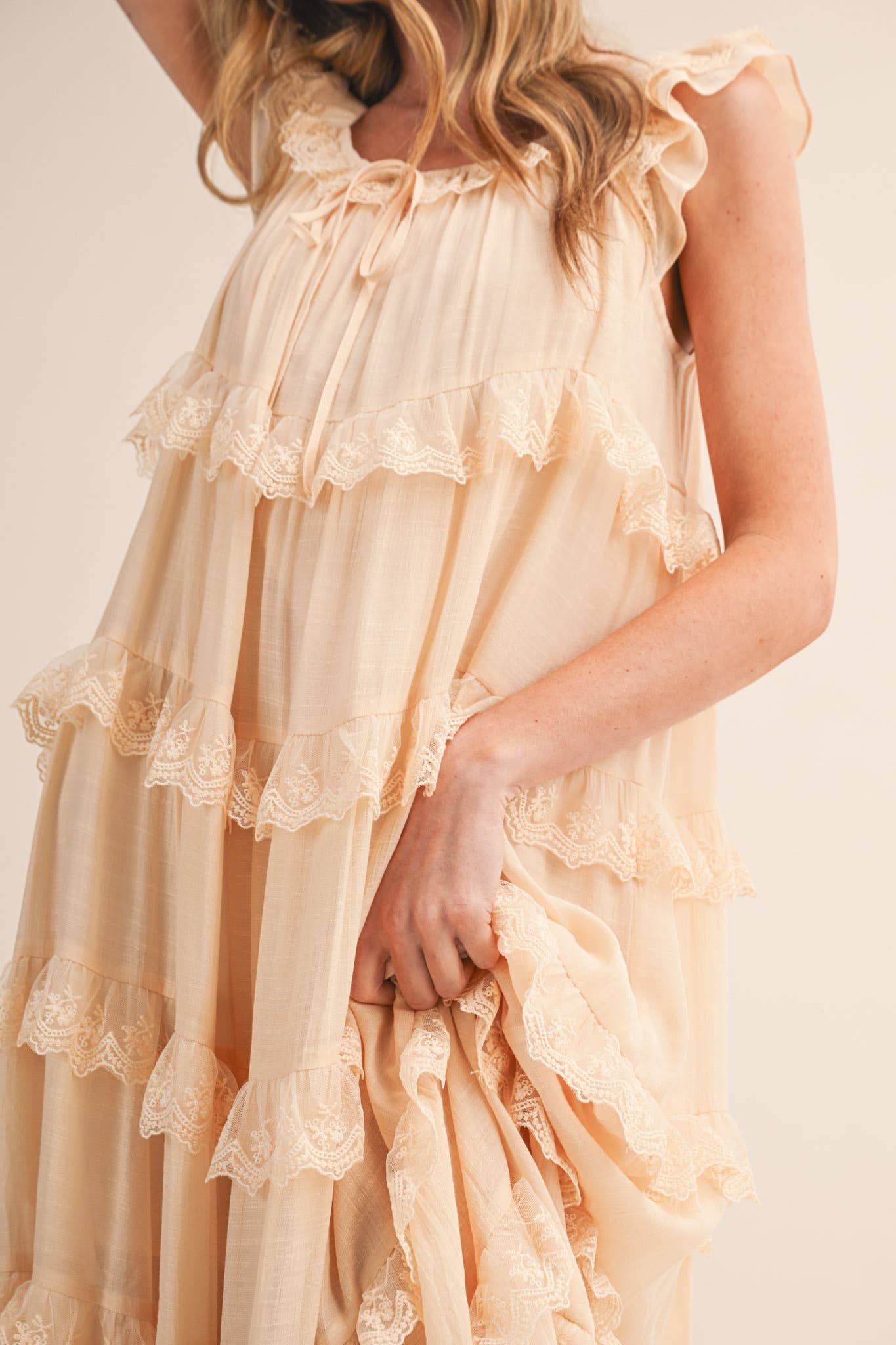 Tiered Lace Trim Maxi Dress